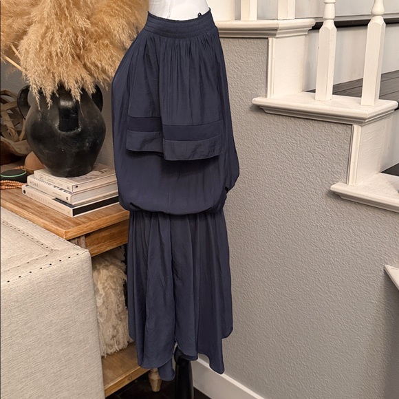 Ramy Brook Jessica Off the Shoulder Drop Waist Asymmetrical Dress Navy Size L - Picture 4 of 7